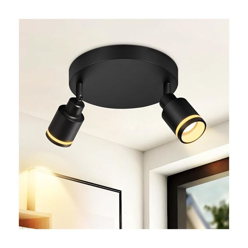 Spot de Plafond Noir Plafonnier Moderne: 2 Ampoules Spots de Plafond Pivotants Spots GU10 en Métal Lampe de Plafond Lampe de Cuisine Intérieure pour