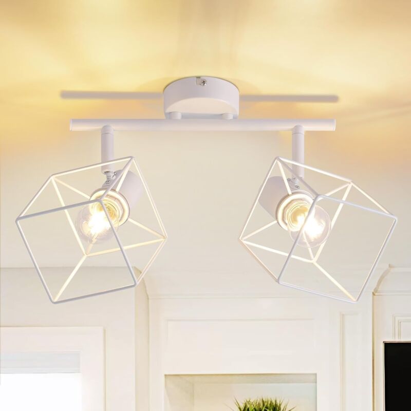Spot de Plafond Plafonnier 2 Ampoules Chambre - Plafonnier 350° Pivotant Moderne E14 Spots de Plafond Lampe de Chambre Blanc pour Salon Couloir