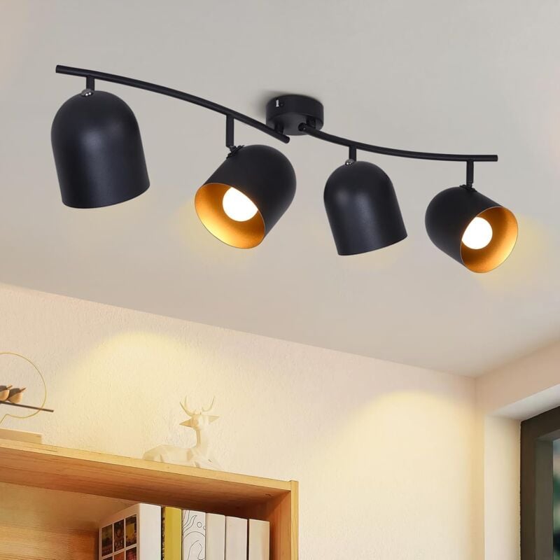 ZMH - Spot de Plafond Plafonnier 4 Ampoules Vintage : Spots Plafonnier Cuisine E14 Spots de Plafond Industriels en Or Noir Lampe de Cuisine Rétro