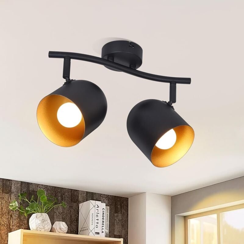 Spot de plafond Plafonnier à 2 lampes vintage : Spots rétro E14 plafonnier cuisine en or noir spot industriel spots de plafond couloir spot mural