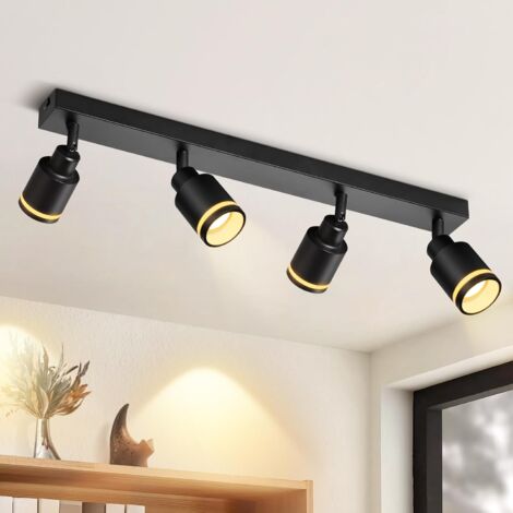 ZMH Spot de Plafond Plafonnier Noir Moderne: 4 Ampoules Spots de Plafond Pivotants Lampe de Cuisine Lampe de Couloir en Métal Lampe de Plafond GU10 Spot pour Bureau Chambre Salle à Manger, sans Ampoul