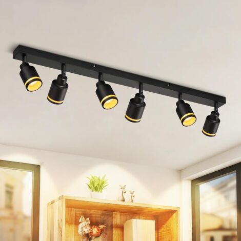 ZMH Spot de Plafond Plafonnier Noir Moderne: 6 Ampoules Spots de Plafond Pivotants Lampe de Cuisine Lampe de Couloir en Métal Lampe de Plafond GU10 Spot pour Bureau Chambre Salle à Manger, sans Ampoul