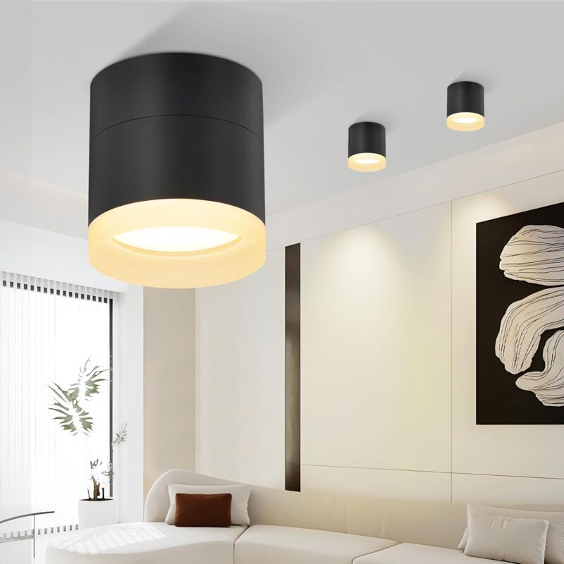 Spot en saillie led Spot en saillie noir - spot de plafond rond blanc chaud 3000K spots en saillie 5W petit spot de plafond en saillie plat GX53 spot