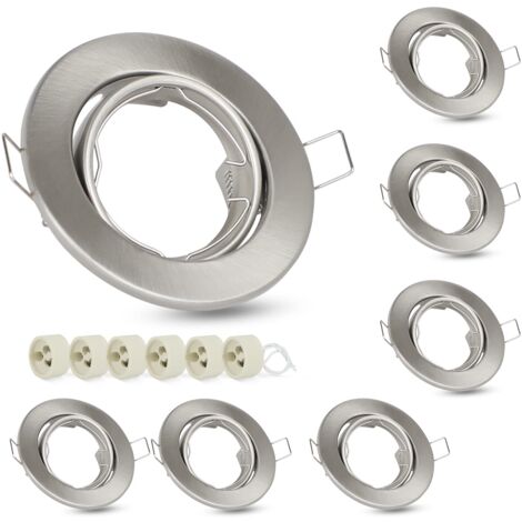 ZMH Spot encastrable GU10 Set - Douilles GU10 230V diamètre du trou 50mm avec socle en inox Cadre d'éclairage encastrable Spot orientable 30° pour ampoules LED halogène - argent-6ER