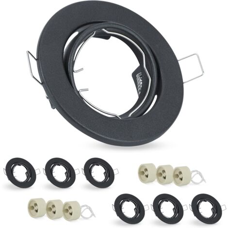 ZMH Spot encastrable GU10 Set - Douilles GU10 230V diamètre du trou 50mm avec socle en inox Cadre d'éclairage encastrable Spot orientable 30° pour sources lumineuses LED halogène - noir-6PC