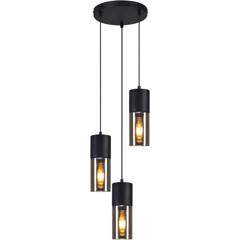 Suspension 3 Ampoules en Verre - Lampe à Suspension led Ronde Noire pour Table à Manger, Salle à Manger, Escaliers Chambre - ZMH