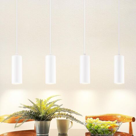 ZMH Suspension 4 feux en bois - Lampe suspendue LED GU10 Blanche Métal mat Réglable en hauteur Moderne Pour table à manger Éclairage intérieur cuisine salle à manger