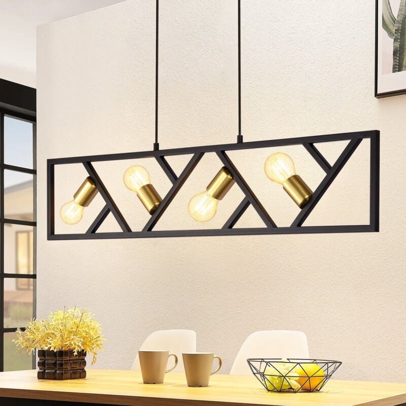 Suspension 4 Flammes - Lampe à Suspendre Noir Métal Vintage E27 Lampe de Salle à Manger Rétro Lustre Industial Lampe à Suspendre pour Salle de Séjour
