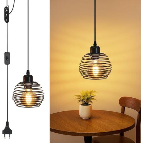 ZMH Suspension Classique 1 Éclairage Noir Style Usine Avec 4.5M Fil Connecteur Et Commutateur E27 Pour Salle Cuisine Chambre
