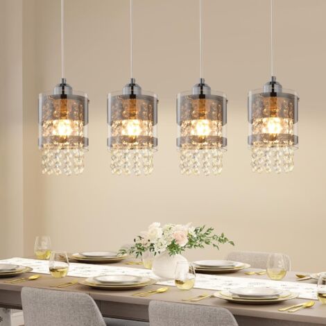 ZMH Suspension de table à manger 4 flamme E27 - Noir Vintage 150cm Réglable en hauteur lampe de salon avec abat-jour en Verre Lustre max. 25W pour Chambre, Cuisine, Bar, Couloir