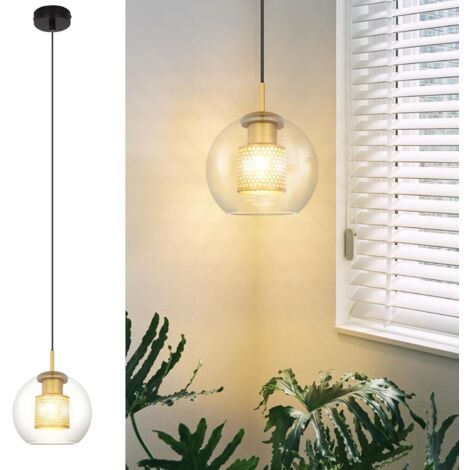 ZMH Suspension de table à manger Vintage,2ER - E27 Noir Or lampe de salon avec abat-jour en Verre et Métal max. 40W pour salle à manger , cuisine, couloir - Rond