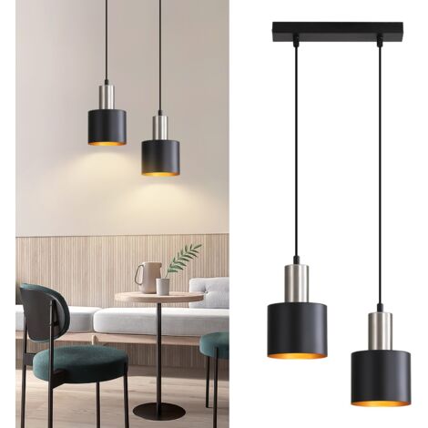 ZMH Suspension E27 Lampe Suspendue Vintage - Lampe de Cuisine Suspendue 2 Ampoules Lampe de Salle à Manger Suspension Or Noir Îlot de Cuisine Lampe Industrielle Réglable en Hauteur sans Ampoule