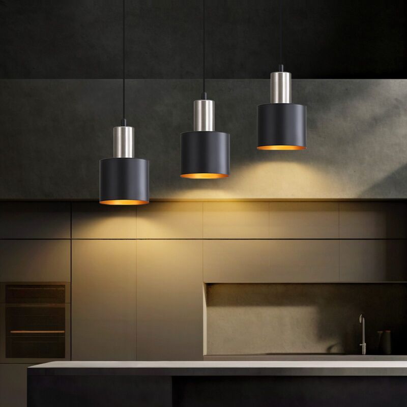 Suspension E27 Lampe Suspendue Vintage - Lampe de Cuisine Suspendue 3 Ampoules Lampe de Salle à Manger Suspension Or Noir Îlot de Cuisine Lampe
