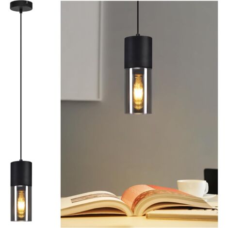 ZMH Suspension Lampe Noire Table à Manger E27 Cuisine Verre métal 1 Ampoule Industriel Moderne pour Salon Chambre