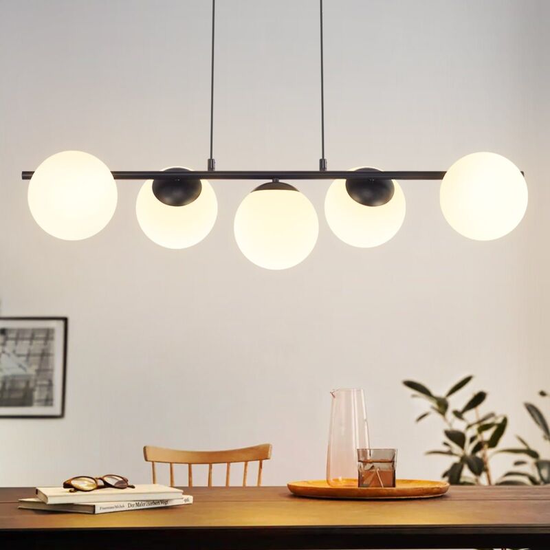 ZMH - Suspension Lampe Suspendue en Verre Noir E27 Lampe de Salle à Manger à 5 Ampoules 150 cm créative réglable en Hauteur pour Salle à Manger Salon