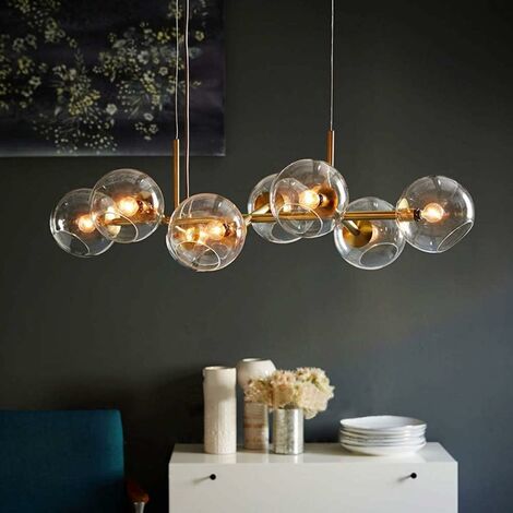 ZMH – Lampe suspendue LED 8 flammes – Verre transparent – Pour salle à manger et salon – Éclairage moderne intérieur
