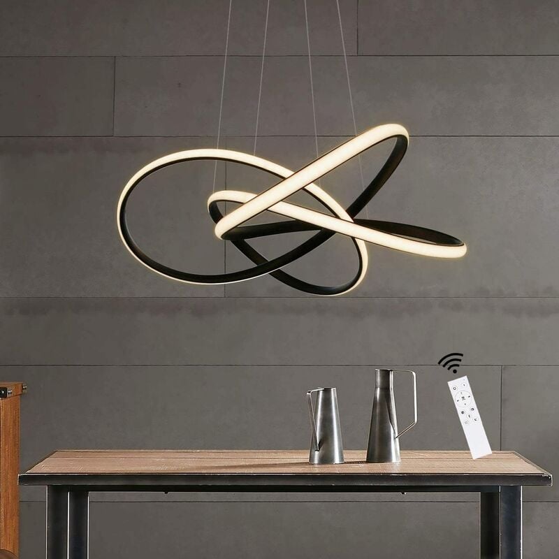Suspension led pour salon Noir Hauteur réglable ø 62 cm 68 w Anneaux Lustre Plafonnier Dimmable avec Télécommande Salle à manger Salle d'esca - ZMH