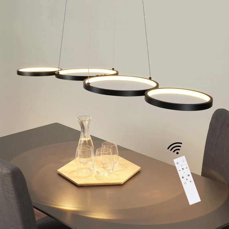 ZMH Suspension LED Suspension Dimmable avec Télécommande Lampe de Table à Manger Noir Suspension Anneau 54W Hauteur Réglable Suspension
