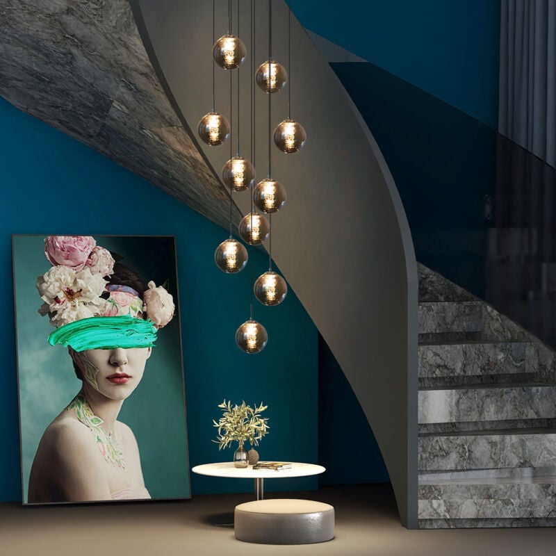 ZMH - Suspension moderne lustre - 10 flammes en verre rond 200cm réglable en hauteur table à manger suspension pour Salon Cuisine Chambre Couloir