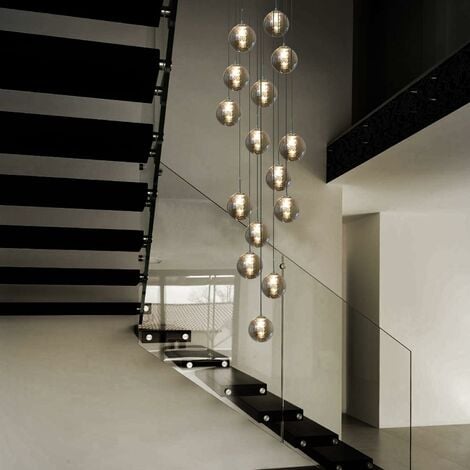 ZMH Suspension moderne lustre - 15 flammes en verre rond 320cm réglable en hauteur table à manger suspension pour Salon Cuisine Chambre Couloir (gris, 15 flammes)