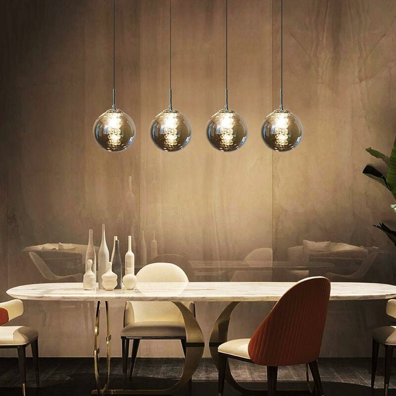 ZMH - Suspension moderne lustre - 4 flammes en verre rond 150cm réglable en hauteur table à manger suspension pour Salon Cuisine Chambre Couloir