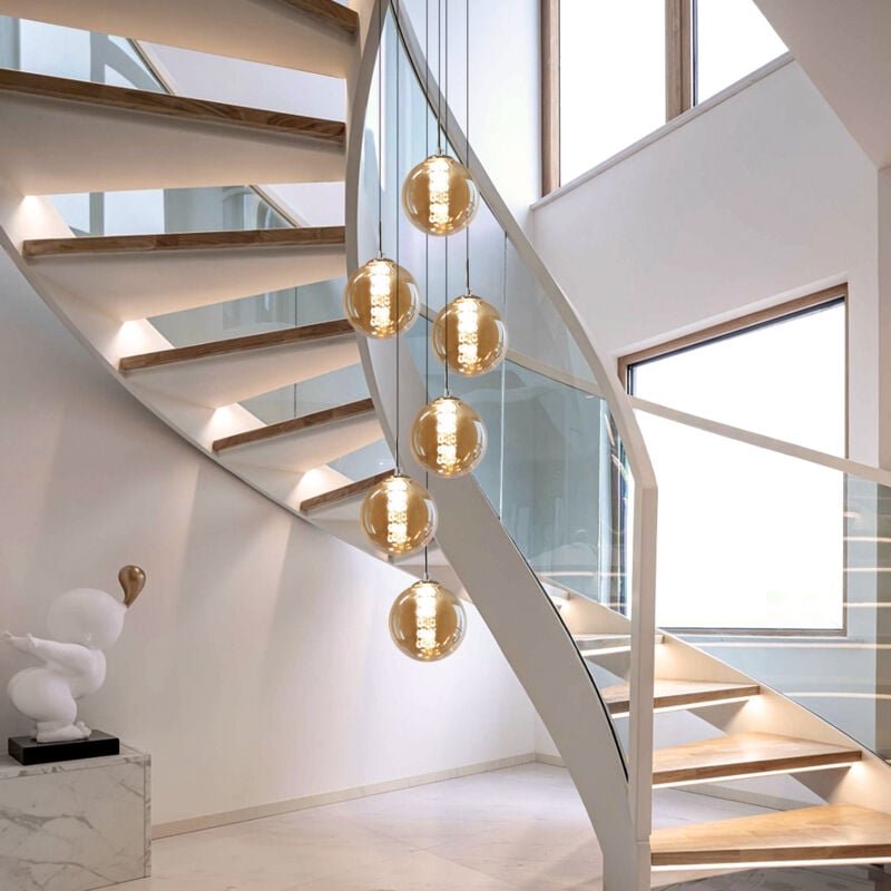 ZMH - Suspension moderne lustre - 6 flammes en verre rond 150cm réglable en hauteur table à manger suspension pour Salon Cuisine Chambre Couloir