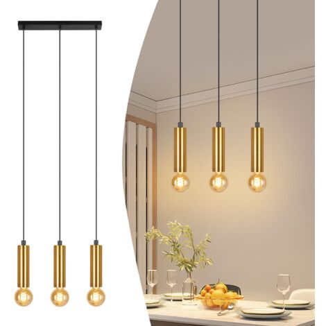ZMH Suspension Or 3 Ampoules  - Suspension Table à Manger E27 Lampe de Salle à Manger Lampe de Cuisine Industrielle en Métal Lampe de Salon Suspendue Chambre Cuisine sans Ampoule
