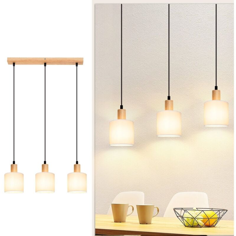 ZMH Suspension Table à manger Lampe à suspendre en bois - Lampe de salle à manger Vintage E14 Lampe à suspendre blanche Lampe manger Rustique