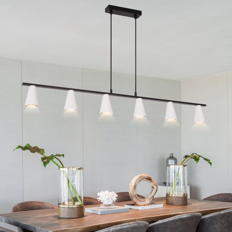 Suspension Table à Manger Lampe Suspendue 6 Ampoules - Lampe de Table à Manger Suspendue Blanche Lampe de Salle à Manger Moderne Noire GU10 Longue