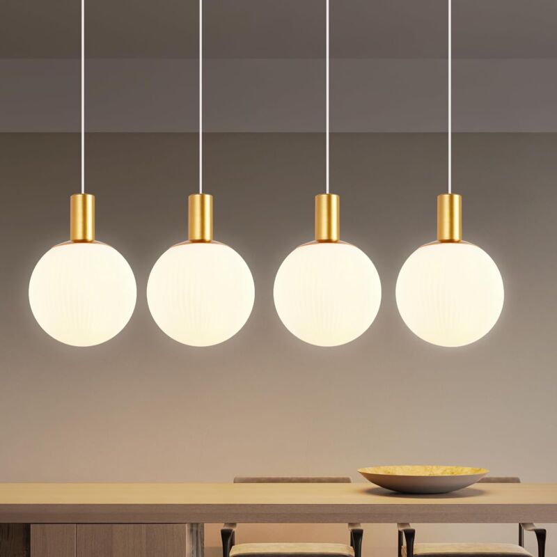 Suspension Table à Manger Lampe Suspendue en Verre - E27 Suspension Or 4 Ampoules Lampe de Cuisine Suspendue Lampe à Suspension Réglable en Hauteur