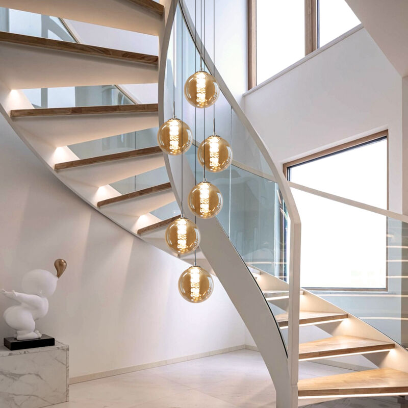 ZMH - Suspension table à manger lustre G9 - 6 flammes en verre réglable en hauteur suspension cuisine salon lampe chambre lampe couloir lampe - ambre