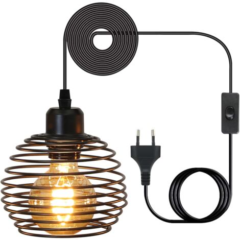 ZMH Suspension vintage industrielle - Noir - 1,5 m - Avec interrupteur - Culot E27 rï¿½tro - 1 fla. max. 60 W - Pour chambre ï¿½ coucher, salon,
