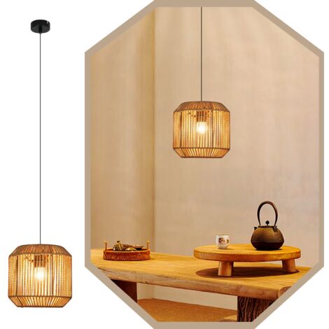 ZMH Suspension Vintage Table à Manger -1 Flamme Lampe de Table à Manger Lanterne en Corde de Chanvre Design E27 Lampe à Suspendre pour Chambre à coucher Salon Couloir(ampoule non incluse)
