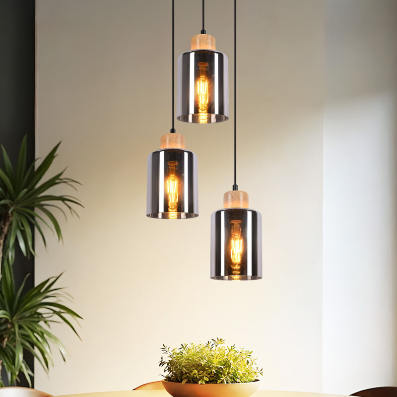 Suspensions de table en bois : Suspension de table E27 Lampe de cuisine Suspension réglable en hauteur en verre Lampe à suspendre pour cuisine salle