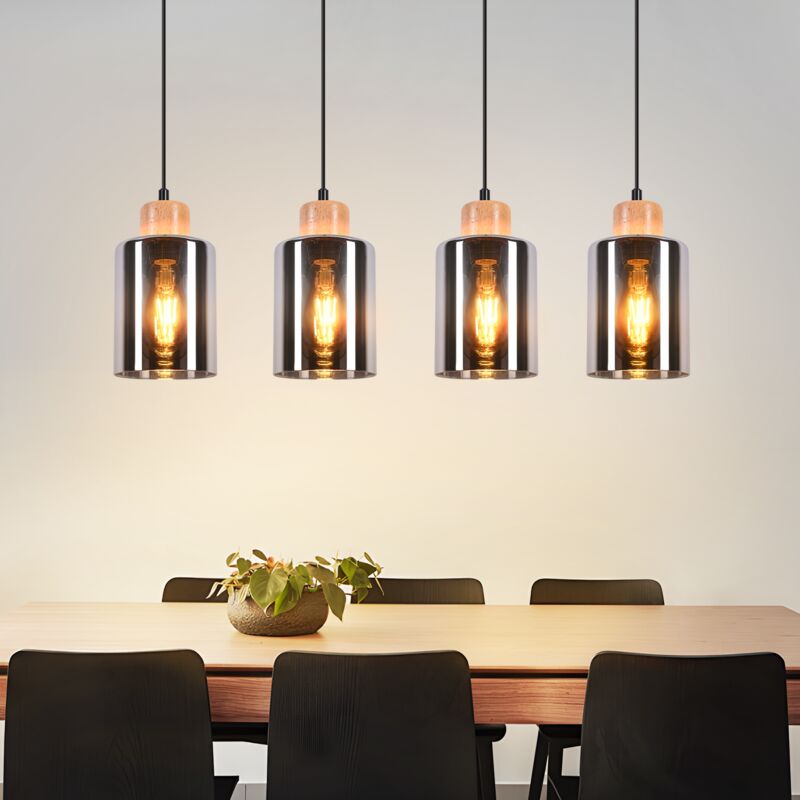 Suspensions de table en bois : Suspension de table E27 Lampe de salle à manger Vintage Lampe de cuisine Suspension réglable en hauteur en verre Lampe