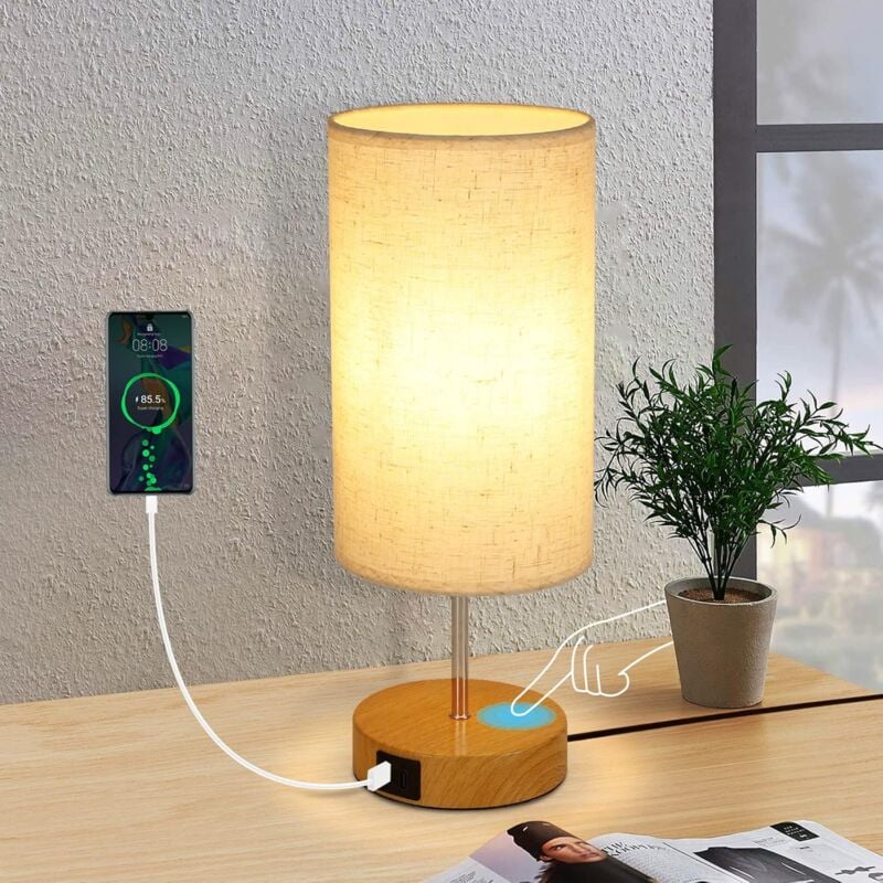 ZMH - Lampe de table Lampe de chevet de salon usb - E27 Vintage Touch Veilleuse rechargeable à intensité variable avec fonction de charge de lumière