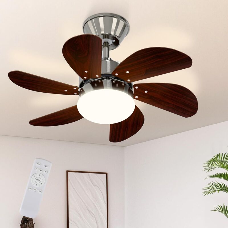 ZMH - Ventilateur de plafond avec télécommande Silencieux - Plafonnier 6 pales Ø75cm Plafonnier temporisé Ventilateur de plafond Eté/Hiver Chambre à