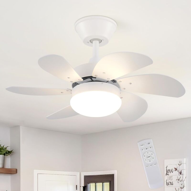 ZMH - Ventilateur de plafond avec télécommande Silencieux - Plafonnier 6 pales Ø75cm Plafonnier temporisé Ventilateur de plafond Eté/Hiver Chambre à