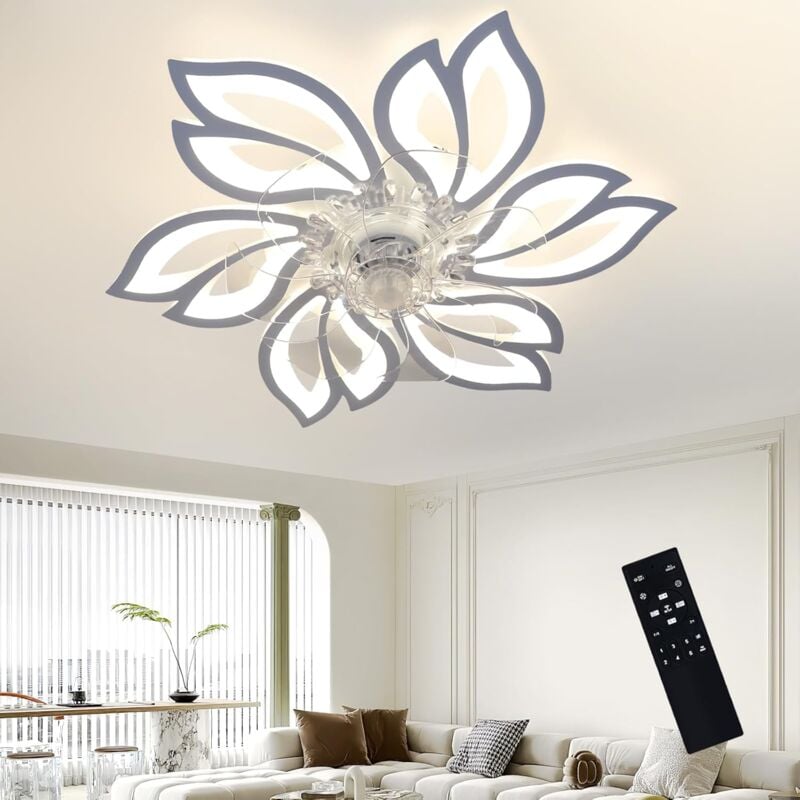 ZMH - Ventilateur de plafond led silencieux avec éclairage, 71W Lampe à intensité variable avec télécommande et minuterie, 6 lumières Design Chambre