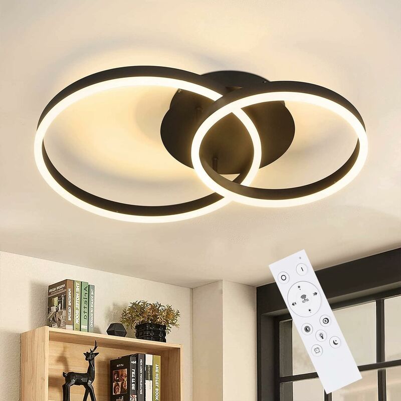 ZMH - LED Deckenleuchte Wohnzimmerlampe Dimmbar Deckenlampe mit 2 Ringen Modern Esszimmerlampe 59cm aus Acryl und Aluminium in Schwarz 45W mit