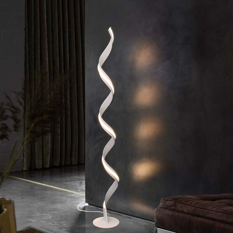 ZMH - Stehlampe Wohnzimmer LED Stehleuchte Weiss Modern Spirale Design Warmweiss 3000K 142CM 21W aus Aluminium mit Fussschalter fuer Schlafzimmer