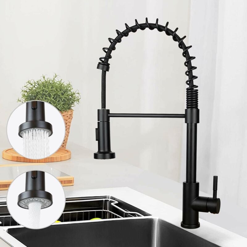 ZMH - Robinet de cuisine haute pression Robinet de cuisine - Robinet avec douchette Mélangeur extensible en acier Inox pivotant à 360° Robinet