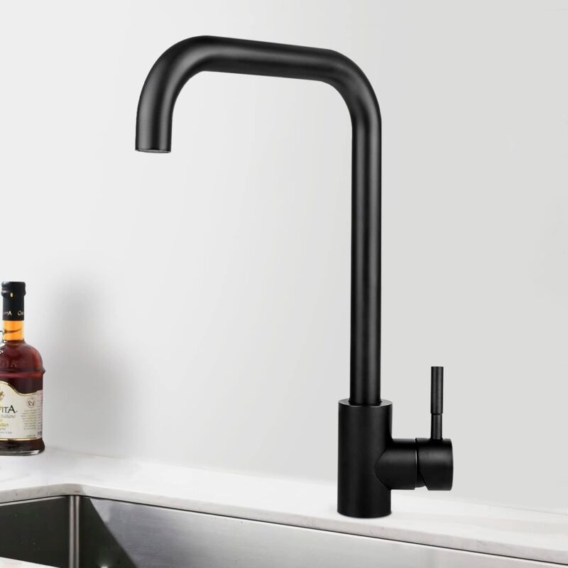 ZMH - Mitigeur de Cuisine Noir, Robinet d'évier haute pression Robinet en acier Inox Bec 360° Rotatif Robinet de cuisine