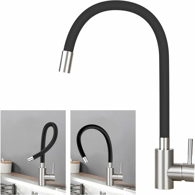 ZMH Robinet de cuisine Robinet de cuisine haute pression Robinet en acier Inox Mitigeur orientable à 360° Robinet d'évier de cuisine Robinet de