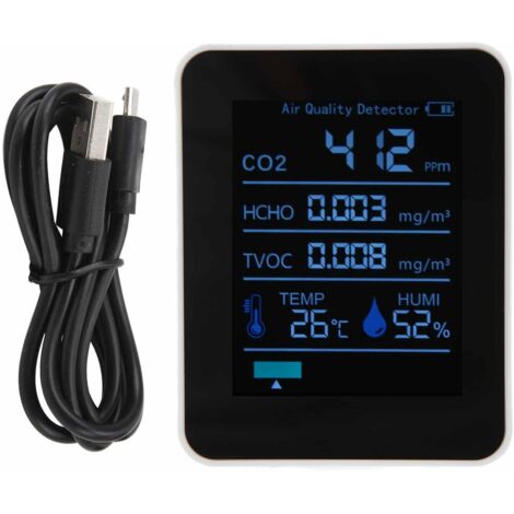 ZNAZ2CO3TB Détecteur de qualité de l'air Bluetooth 5 en 1, moniteur multifonctionnel de température et d'humidité de CO2 pour le bureau et la maison (blanc)