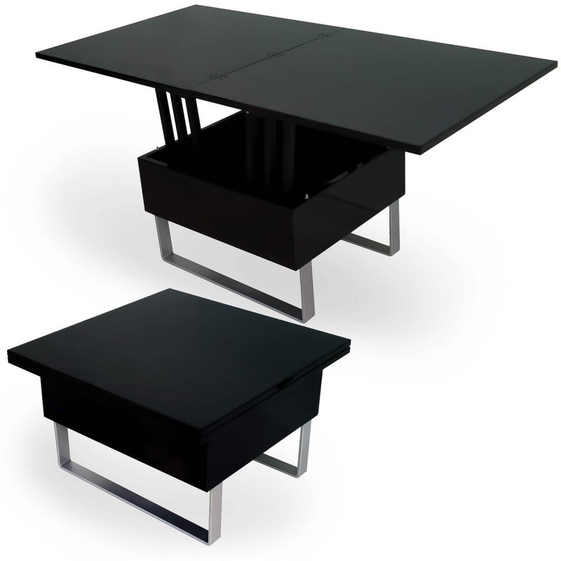 ZOE - Table basse multifonction relevable laqué Noir - Noir