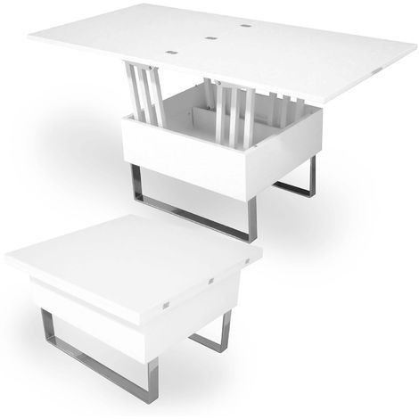 ZOE - Table basse multifonction relevable laquée blanc - Blanc