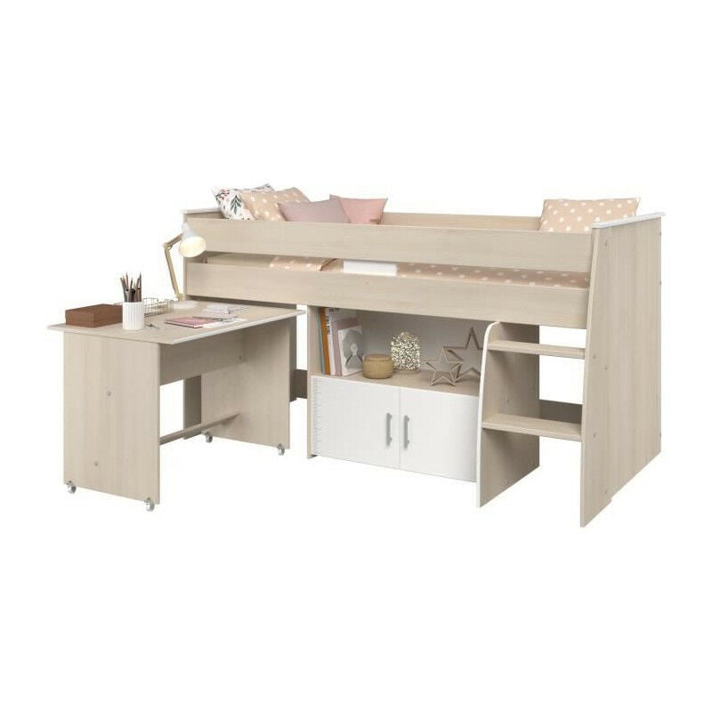 M&s - Lit combiné enfant zola 90x200 cm - 2 portes - Avec bureau - Décor acacia clair et blanc - l 206,3 x h 110 x p 114/183 cm - pa