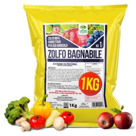 Zolfo Bagnabile in Polvere, Consentito in Agricoltura Biologica,  Zolfo 80% Micronizzato Correttivo per Uso Agricolo per Orto Frutta Vite x 1 kg