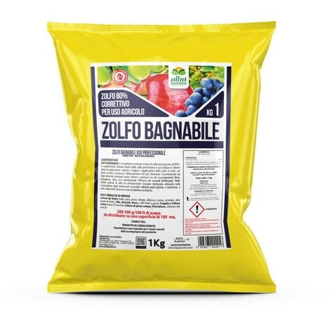 Zolfo Bagnabile in Polvere Zolfo 80% Micronizzato Correttivo per Uso Agricolo per Orto Frutta Vite x 1 kg